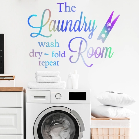 The Laundry Room Waschen Trocknen Falten Wiederholen Zitat Wandaufkleber Wasserdichtes PVC Wandtattoo Für Waschküche Deko