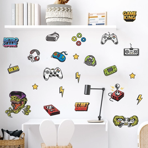 Cartoon Game Controller VR Headset Wall Sticker For Boys Bedroom Decor PVC Waterproof Game Zone Wall Decals Gamer Home Decoration