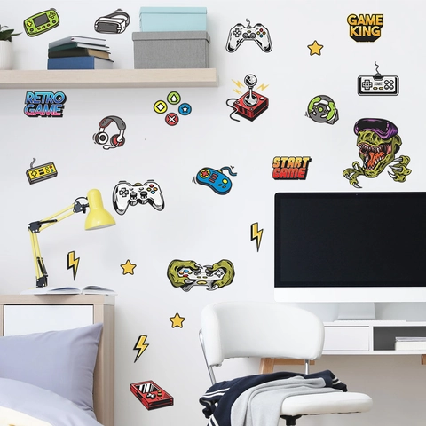 Cartoon Game Controller VR Headset Wall Sticker For Boys Bedroom Decor PVC Waterproof Game Zone Wall Decals Gamer Home Decoration