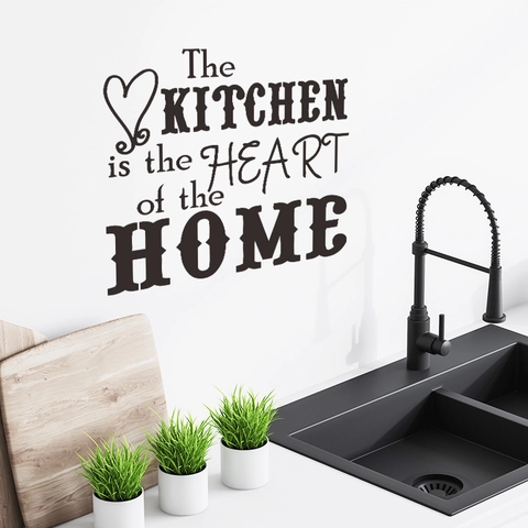 Adesivo da Parete per Cucina Moderno The Kitchen Is The Heart Of The Home Slogan in PVC Removibile DIY Arredamento Casa