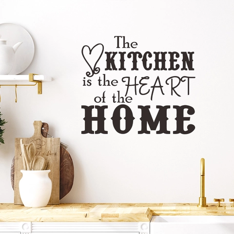 Adesivo da Parete per Cucina Moderno The Kitchen Is The Heart Of The Home Slogan in PVC Removibile DIY Arredamento Casa