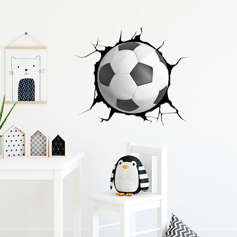 3D Fußball Broken Wall Wandtattoo PVC Abnehmbare Vinyl Wandbild Kunst Aufkleber Für Kinderzimmer Schlafzimmer Sport Deko
