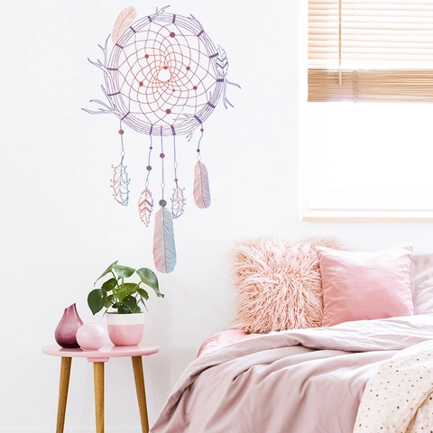 Dreamcatcher Feather Antler Wall Stickers PVC Gradient Decorative Decals For Bedroom Living Room Artistic Home Wall Decor