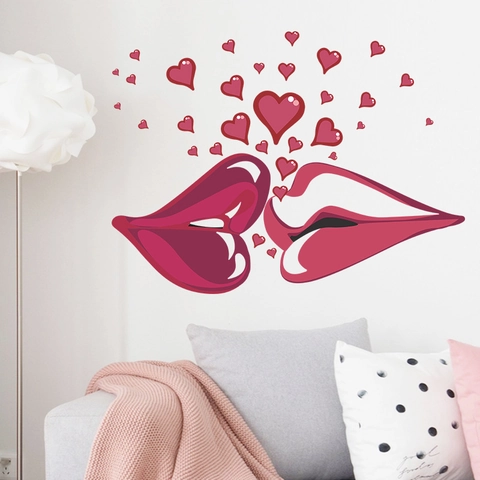 Romantische Rode Kussende Lippen En Hart PVC Muursticker Zelfklevend Waterdicht DIY Muurschildering Voor Slaapkamer Valentijnsdag Decor