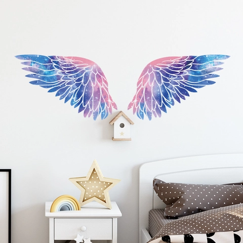 Dreamy Starry Sky Wings Wall Stickers Waterproof PVC Removable Galaxy Pattern Decals For Kids Room Nursery Bedroom Home Decor