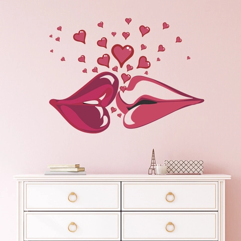 Romantische Rode Kussende Lippen En Hart PVC Muursticker Zelfklevend Waterdicht DIY Muurschildering Voor Slaapkamer Valentijnsdag Decor