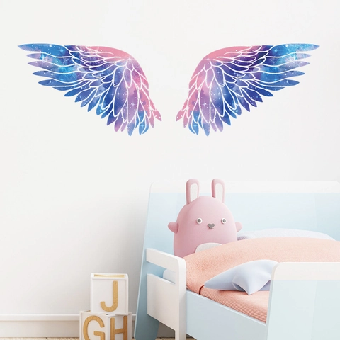 Dreamy Starry Sky Wings Wall Stickers Waterproof PVC Removable Galaxy Pattern Decals For Kids Room Nursery Bedroom Home Decor