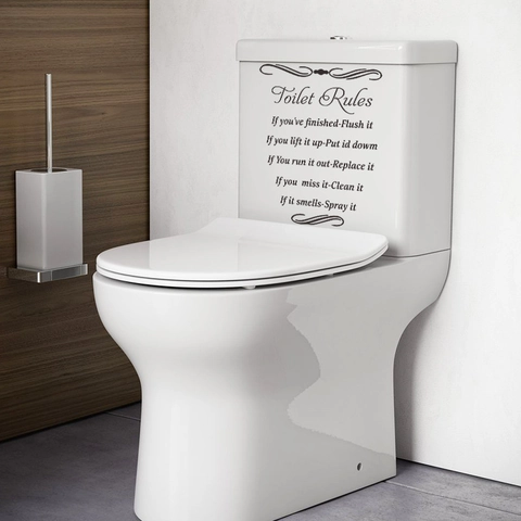 Toilet Rules Wandaufkleber Wasserdicht PVC Badezimmer Aufkleber Slogan Toilettensitz Schild Selbstklebend Deko Wandbild