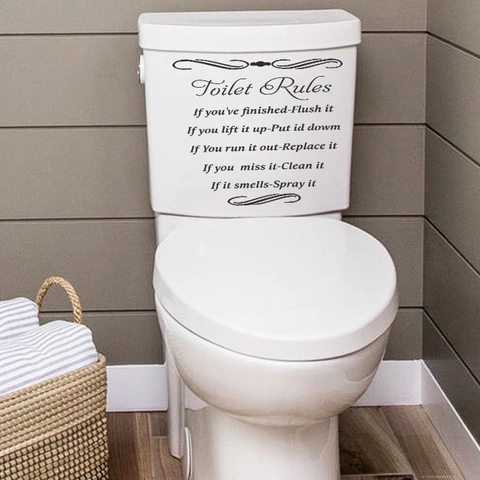 Toilet Rules Wandaufkleber Wasserdicht PVC Badezimmer Aufkleber Slogan Toilettensitz Schild Selbstklebend Deko Wandbild