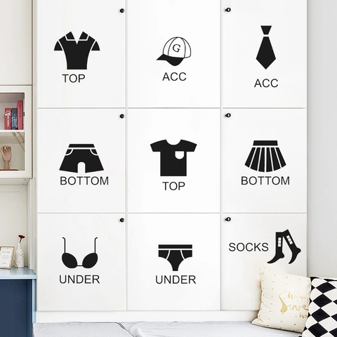 Minimalist Wardrobe Organization Stickers PVC Waterproof Clothing Classification Labels For Closets Drawers Storage Boxes