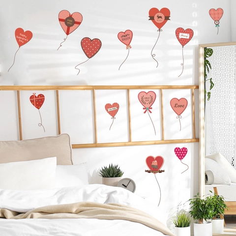 Romantische Herzballon Wandtattoo PVC Rot Rosa Herzmuster Abnehmbare Selbstklebende Aufkleber Für Valentinstag Deko
