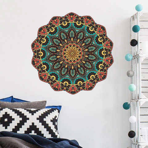 Mandala Muursticker PVC Zelfklevend Boheemse Etnische Stijl Rond Geometrisch Patroon Voor Woonkamer Slaapkamer Home Decor