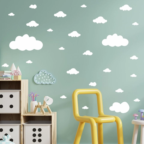 Adesivi Murali Nuvola Bianca PVC Autoadesivi DIY Decalcomanie da Parete per Cameretta Bambini Asilo Casa Decorazione