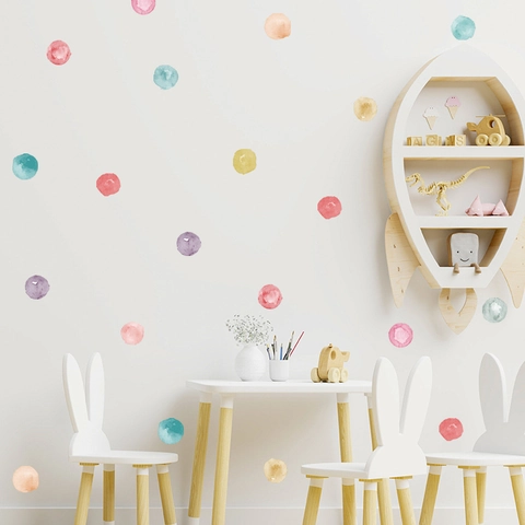 Adesivi Murali a Pois Acquerello Multicolore PVC Decalcomanie d'Arte Rimovibili per Cameretta Bambini DIY Decorazione Casa