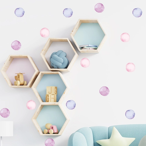 Watercolor Polka Dot Wall Sticker Purple Pink PVC Removable DIY Art Mural For Children Bedroom Nursery Home Decoration