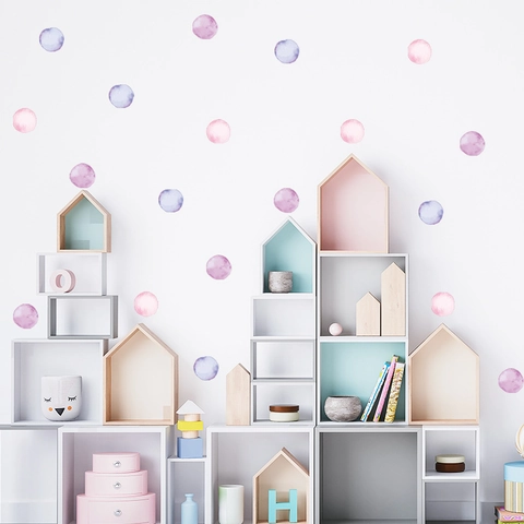 Watercolor Polka Dot Wall Sticker Purple Pink PVC Removable DIY Art Mural For Children Bedroom Nursery Home Decoration