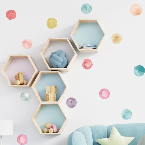 Adesivi Murali a Pois Acquerello Multicolore PVC Decalcomanie d'Arte Rimovibili per Cameretta Bambini DIY Decorazione Casa