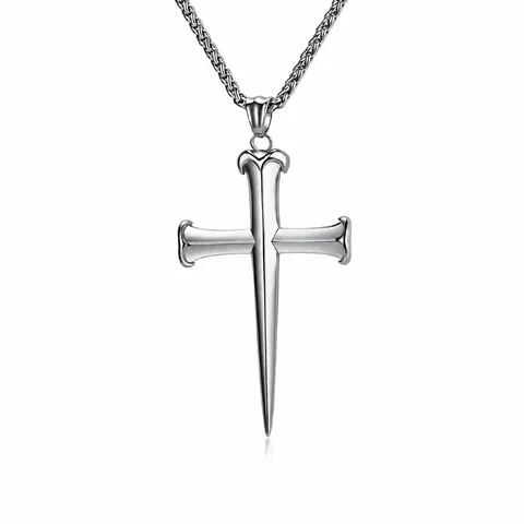 Vintage Stainless Steel Cross Necklace For Men Punk Gothic Nail Design Cross Pendant Polished Steel Gold Black Mens Jewelry