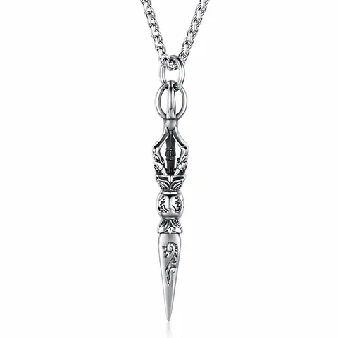 Vintage Titanium Steel Vajra Pestle Pendant Necklace For Men Religious Buddhist Amulet Retro Distressed Jewelry Gift