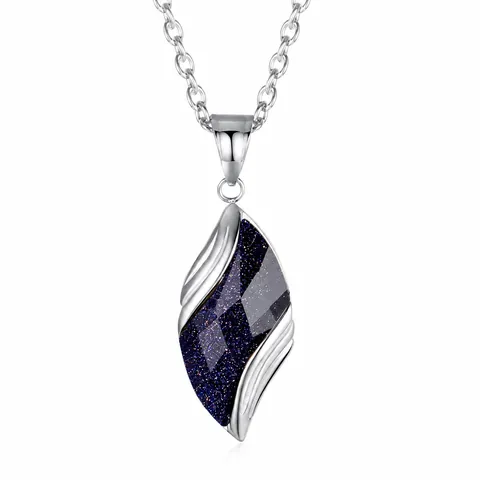 Men's Stainless Steel Blue Sandstone Leaf Pendant Necklace Fashion Vintage Geometric Stone Charm Jewelry For Daily Party