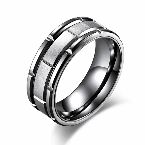 Minimalistischer Titanstahl Ring Für Damen Herren Gebürstetes Finish Geometrisches Gerilltes Band Mode Schmuck Trauring