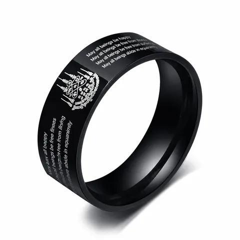 Vintage Thai Sak Yant Five Lines Scripture Ring For Men Women Titanium Steel Religious Amulet Polished Band Jewelry Finger Ring