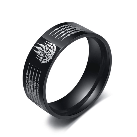 Vintage Stainless Steel Thai Scripture Rings For Men Black Polished Religious Amulet Band Rings Ethnic Style Finger Jewelry