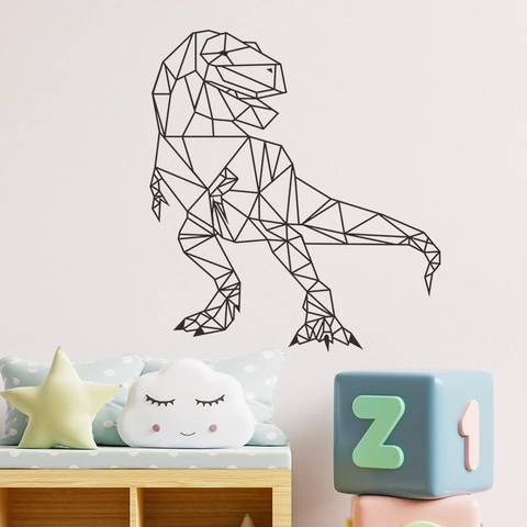 Adesivo da Parete Dinosauro Geometrico PVC Removibile T-Rex Decalcomania Murale Cameretta Bambini Asilo Arredamento Minimalista Nero