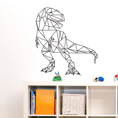 Adesivo da Parete Dinosauro Geometrico PVC Removibile T-Rex Decalcomania Murale Cameretta Bambini Asilo Arredamento Minimalista Nero