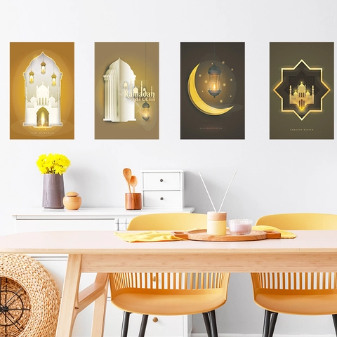 Ramadan Kareem Eid Mubarak Wall Stickers Islamic Mosque Moon Castle PVC Mural For Living Room Bedroom Home Decor Art Decal