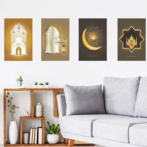 Ramadan Kareem Eid Mubarak Wall Stickers Islamic Mosque Moon Castle PVC Mural For Living Room Bedroom Home Decor Art Decal