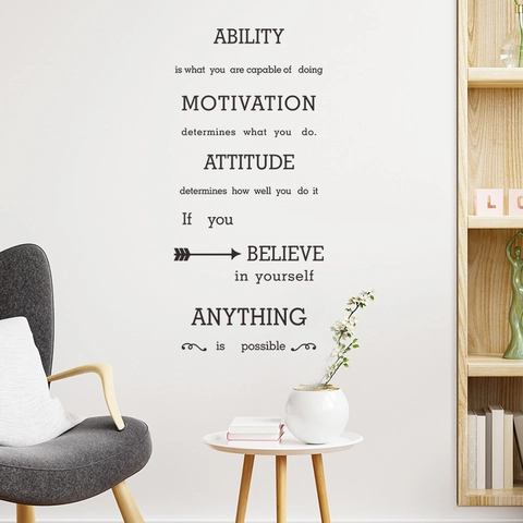 Modern Minimalist Motivational English Quote Wall Sticker Ability Motivation Attitude Believe PVC Self-Adhesive Wall Decal For Office Home Decoration