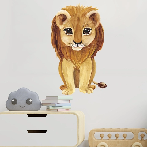 Sticker Mural Lion Aquarelle Dessin Animé en PVC Auto-adhésif Décalcomanie Animale Pour Chambre d'Enfant Décoration