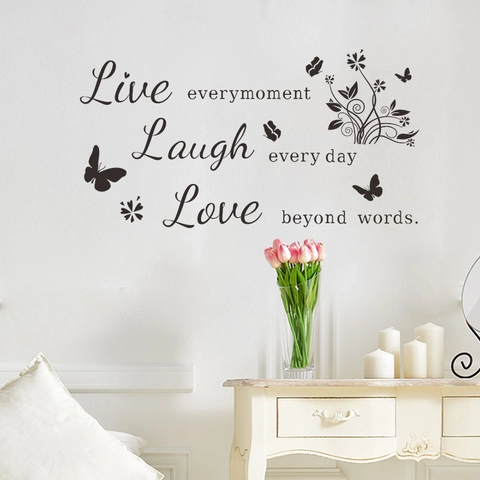 Live Laugh Love Quote Wall Sticker With Butterfly Flower Pattern Inspirational PVC Art Decal For Bedroom Living Room Decor