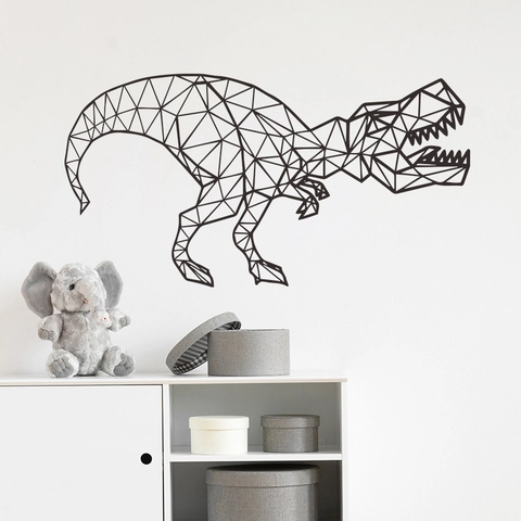 Adesivo da Parete Dinosauro T-Rex Geometrico Nero PVC Low Poly Motivo a Triangolo Decalcomania per Camera dei Bambini Decorazione Casa