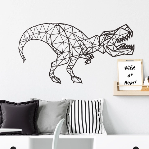 Adesivo da Parete Dinosauro T-Rex Geometrico Nero PVC Low Poly Motivo a Triangolo Decalcomania per Camera dei Bambini Decorazione Casa