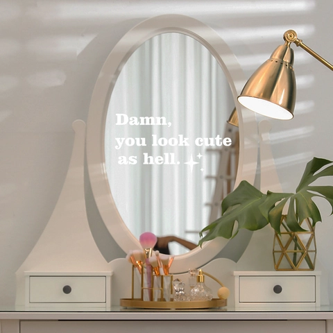 Damn You Look Cute As Hell Adesivo da Parete Frase Decalcomania Specchio PVC Con Stelle Per Camera da Letto Bagno Decorativo