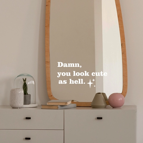 Damn You Look Cute As Hell Adesivo da Parete Frase Decalcomania Specchio PVC Con Stelle Per Camera da Letto Bagno Decorativo