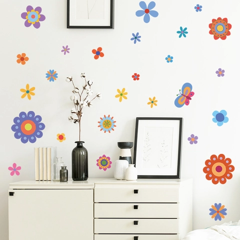 Cartoon Kleurrijke Bloem Vlinder Muurstickers DIY PVC Verwijderbare Florale Decals Voor Kinderkamer Kleuterschool Slaapkamer Decor