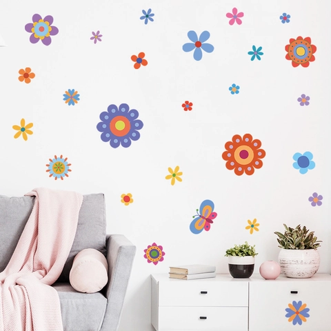 Cartoon Kleurrijke Bloem Vlinder Muurstickers DIY PVC Verwijderbare Florale Decals Voor Kinderkamer Kleuterschool Slaapkamer Decor