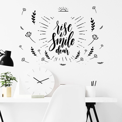 Sticker Mural Rise And Smile Dear Citation PVC Motif Floral Soleil Décalcomanie Auto-Adhésive pour Chambre Salon