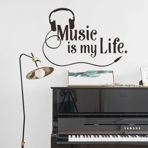 Music Is My Life Zitat Wandaufkleber PVC Kopfhörer Muster Abnehmbare Wandtattoo Für Musikzimmer Schlafzimmer Wohnzimmer Dekoration