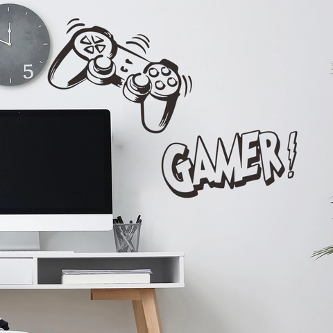 Moderner Gamer Game-Controller Wandsticker Schwarz PVC Dekoratives Wandtattoo Für Schlafzimmer Gaming-Zimmer Home Wall Art