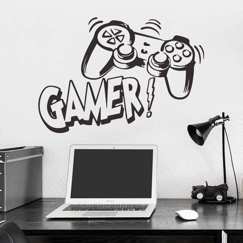 Moderner Gamer Game-Controller Wandsticker Schwarz PVC Dekoratives Wandtattoo Für Schlafzimmer Gaming-Zimmer Home Wall Art