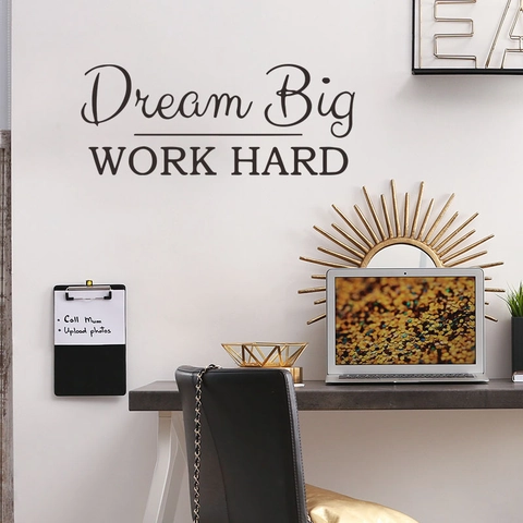 Dream Big Work Hard Motivational Quote Wall Sticker PVC Black Lettering Wall Decal For Office Bedroom Living Room Home Decor