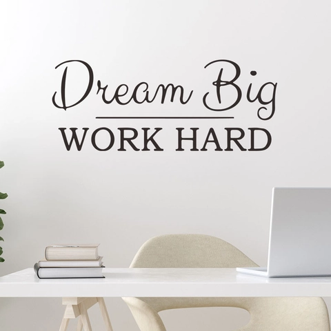 Dream Big Work Hard Motivational Quote Wall Sticker PVC Black Lettering Wall Decal For Office Bedroom Living Room Home Decor