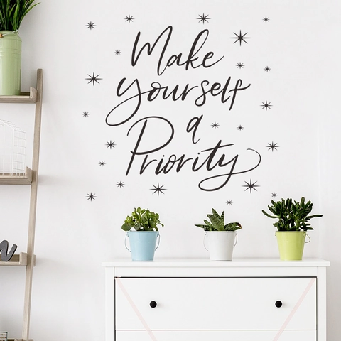 Inspirational Quote Wall Sticker Make Yourself A Priority Star Pattern PVC Removable Decal For Bedroom Home Decor