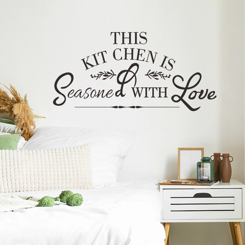 This Kitchen Is Seasoned With Love Zitat Wandaufkleber PVC Abnehmbar DIY Kunst Aufkleber Küche Esszimmer Deko Schwarz