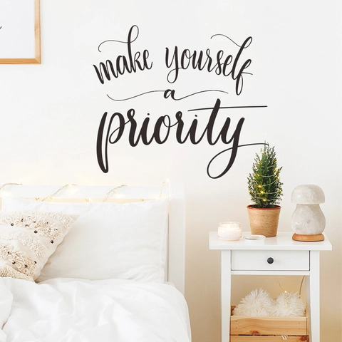 Inspirational Make Yourself A Priority Phrase Wall Sticker PVC Modern Minimalist Living Room Bedroom Home Decor Art Decal