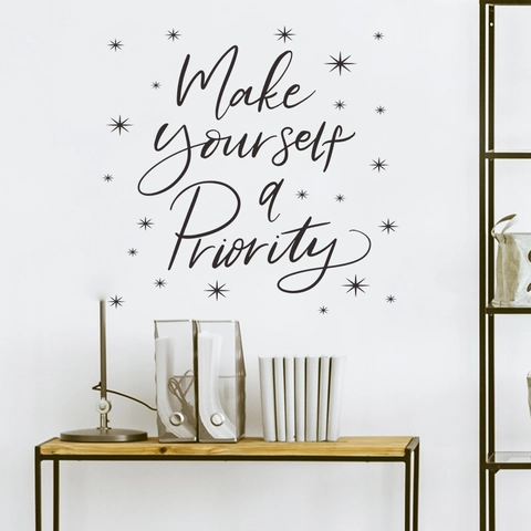 Inspirational Quote Wall Sticker Make Yourself A Priority Star Pattern PVC Removable Decal For Bedroom Home Decor